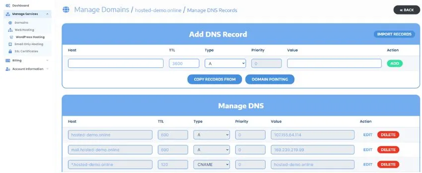 Add or Manage DNS Records