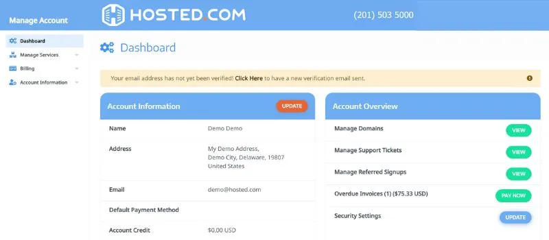 Hosted.com® Client Portal Dashboard