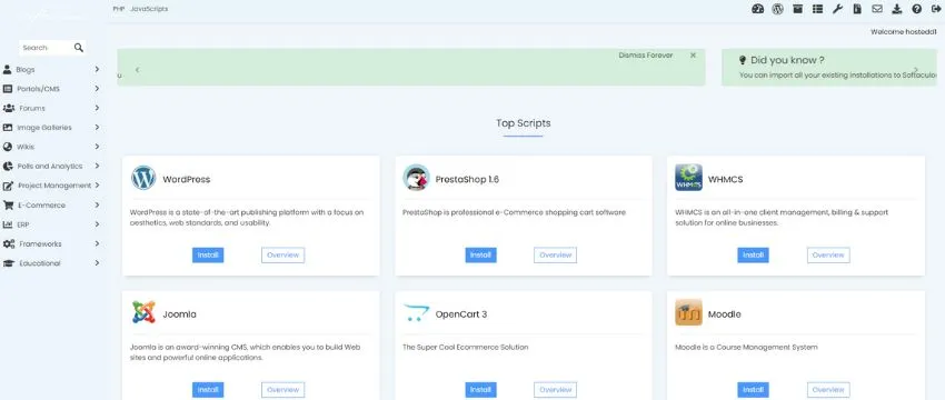 Softaculous Easy Installs