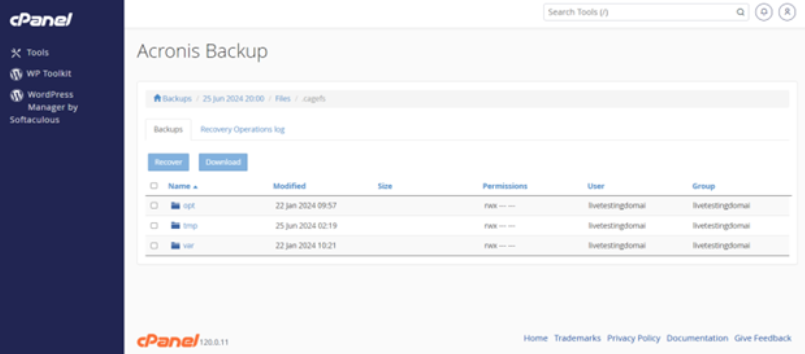 Acronis Backup Module - File Download or Recover