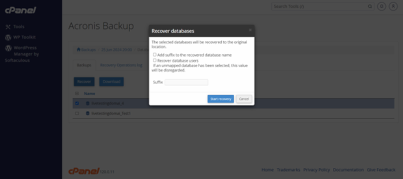 Acronis Backup Module - Recover Databases