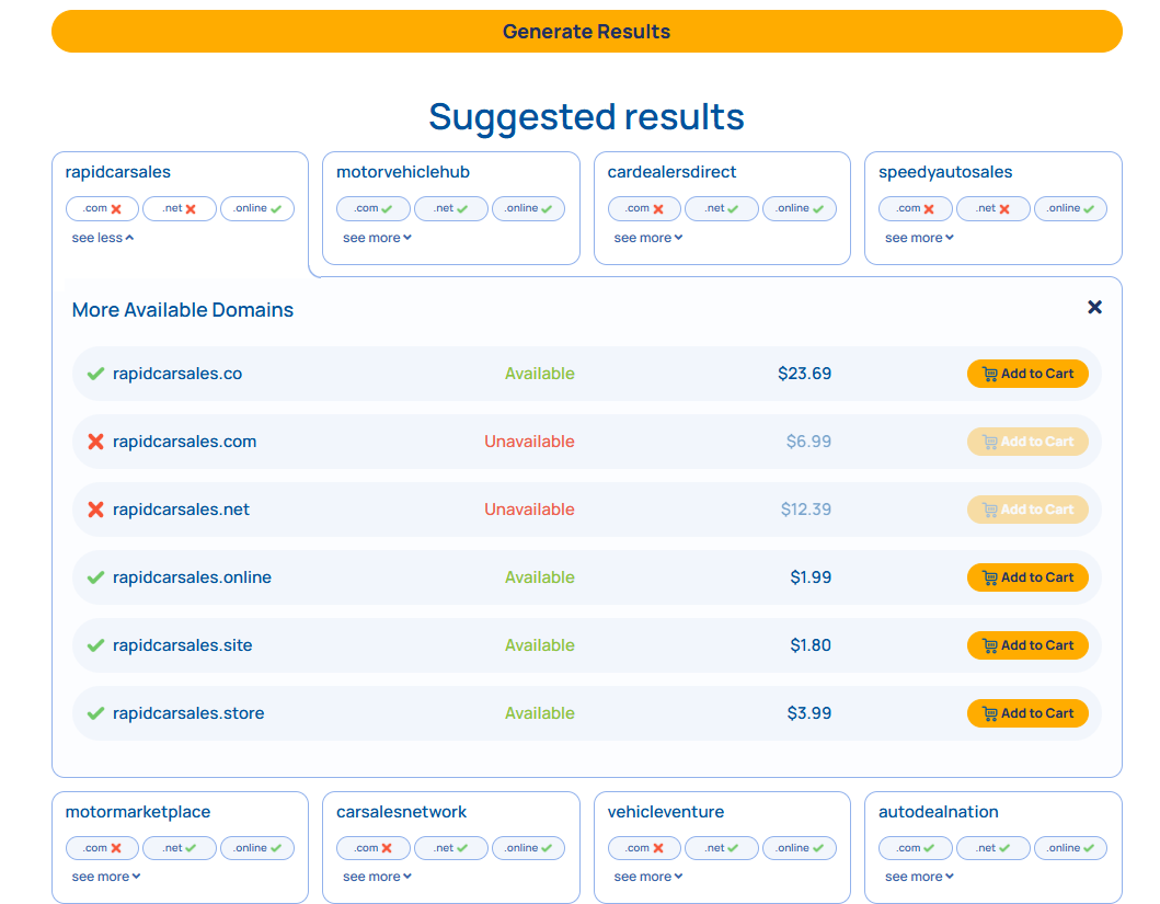How To Use Hosted.com®’s AI Domain Name Generator - Suggested Results