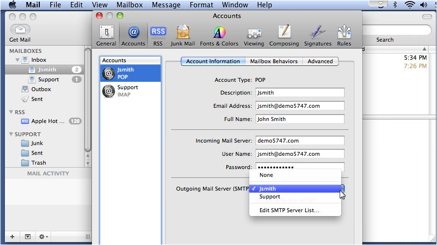 Setup Apple Mail Outgoing Mail Servers - Edit SMTP Servers