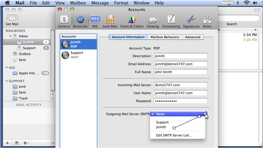 Setup Apple Mail Outgoing Mail Servers - Enter Username And Password