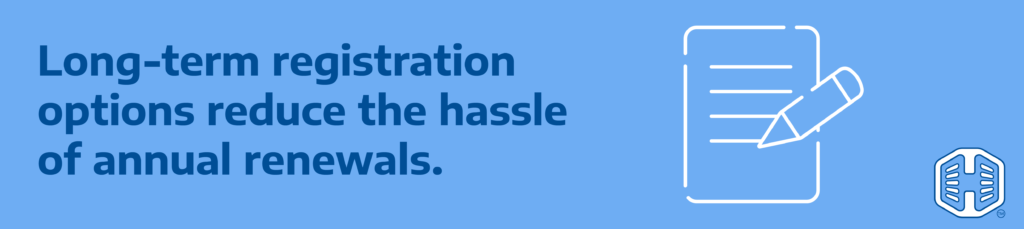 Strip Banner Text - Long-term registration options reduce the hassle of annual renewals