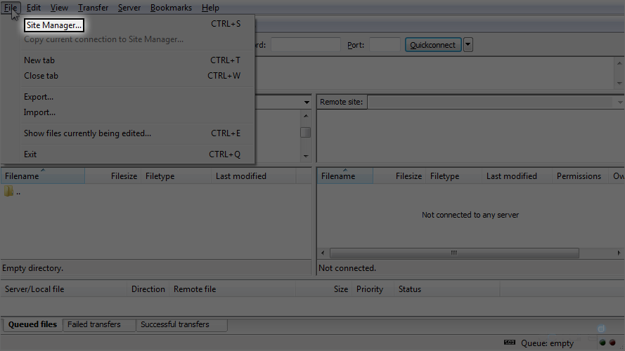 FileZilla File Menu
