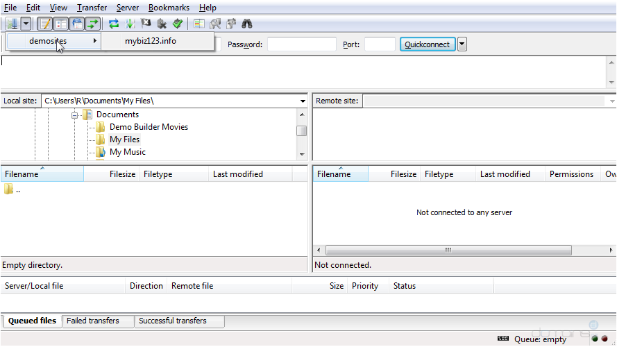 Configure a Site in FileZilla - Connected to Remote Server