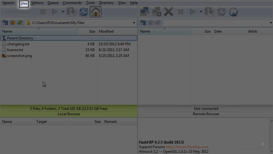 FlashFXP - Select Sites
