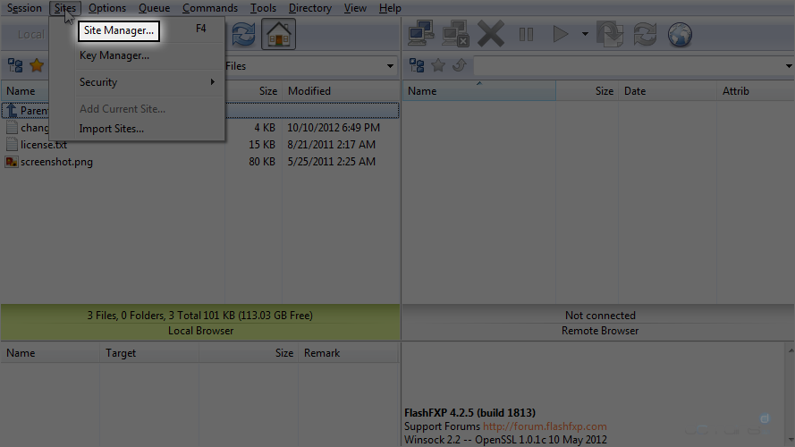 FlashFXP - Select Site Manager