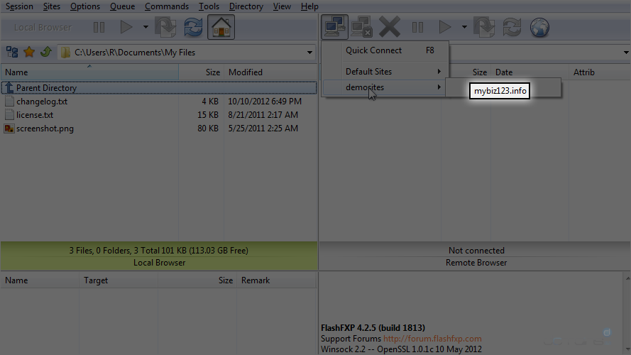 FlashFXP - Select Site