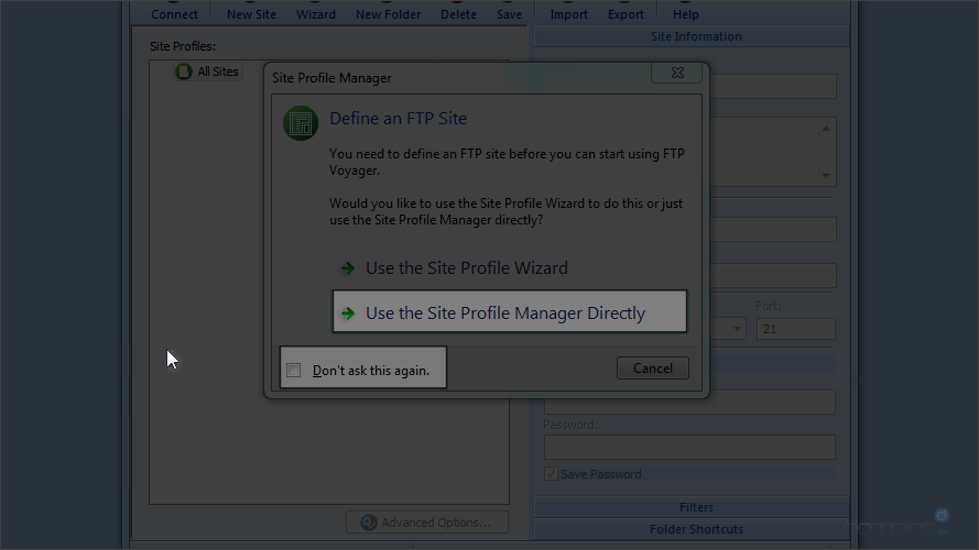 Step 1 - How to Configure a Site in FTP Voyager - Site Profile Manager
