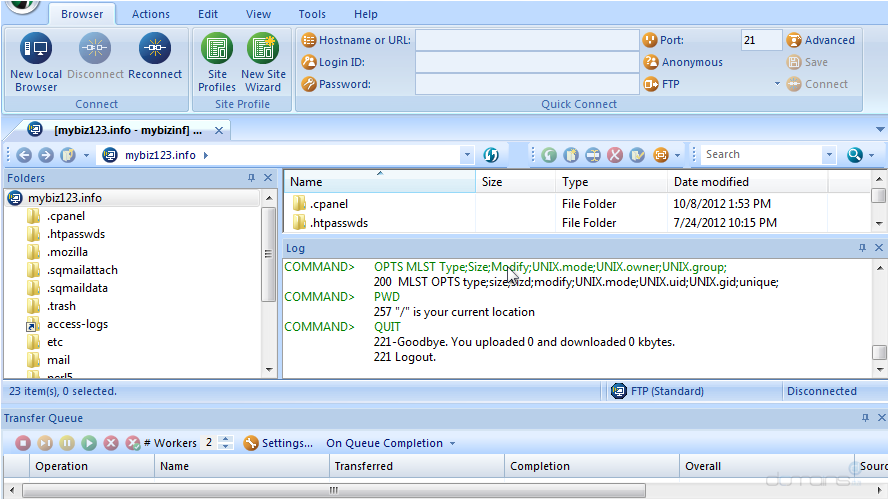 FTP Voyager Screen - Successful Disconnection