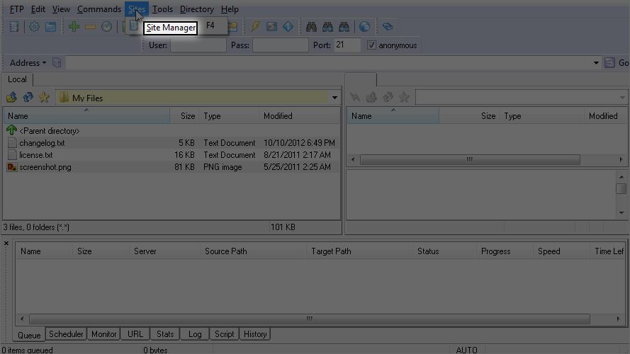 Configure a Site in LeapFTP  - Site Manager