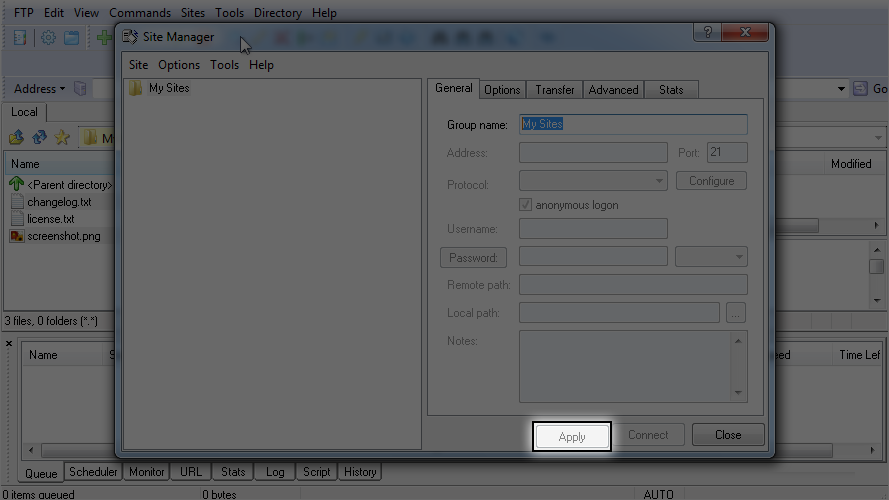 Configure a Site in LeapFTP - Group Name