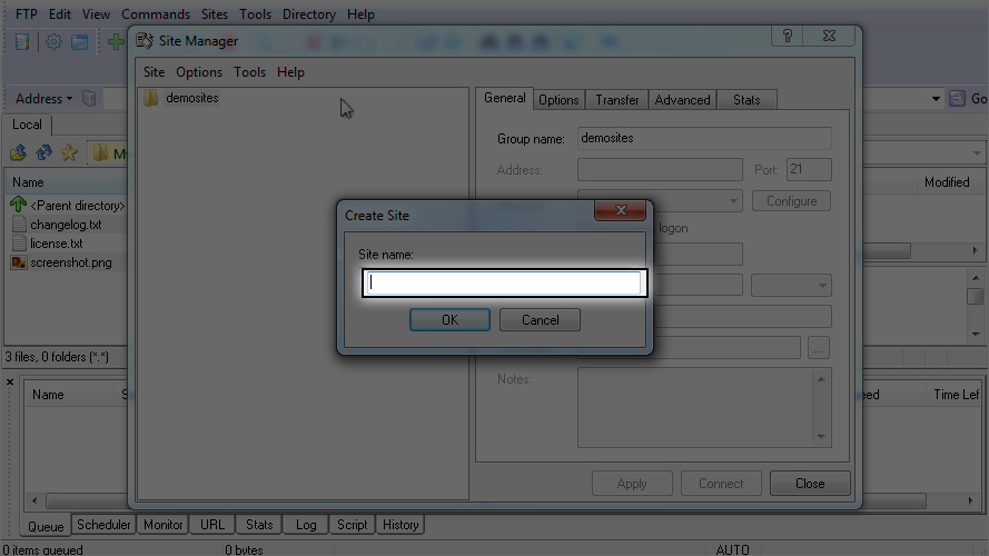 Configure a Site in LeapFTP - Create Site