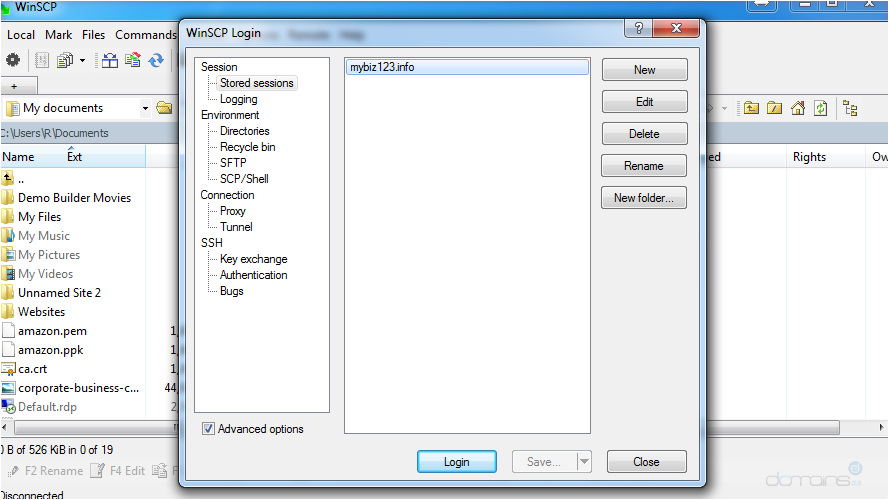 How To Configure A Site In WinSCP - Login to Server