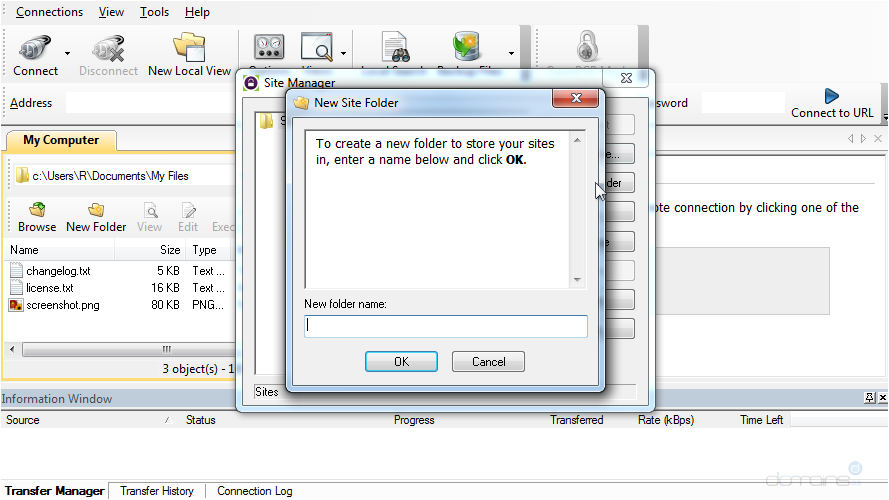 Configure a Site in WS FTP - New Site Folder