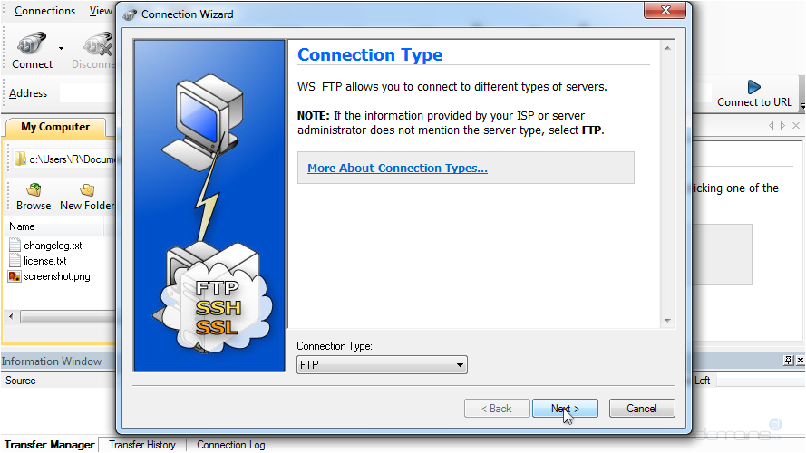 Configure a Site in WS FTP - Connection Type