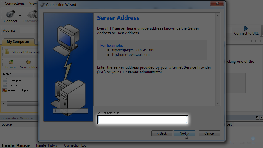 Configure a Site in WS FTP - Server Address