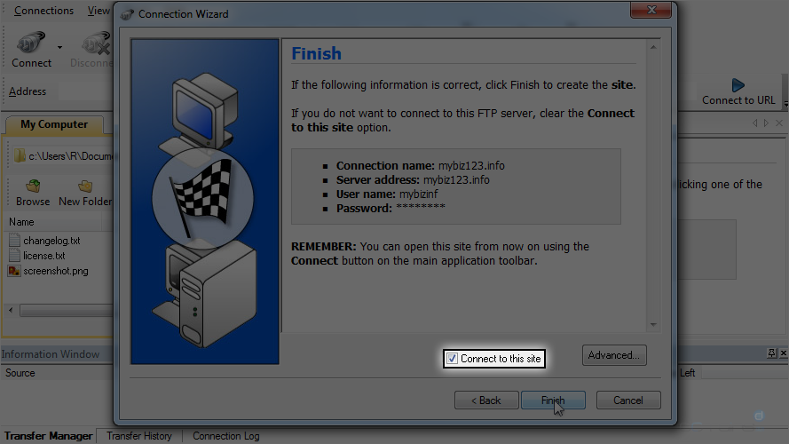 Configure a Site in WS FTP - Finish