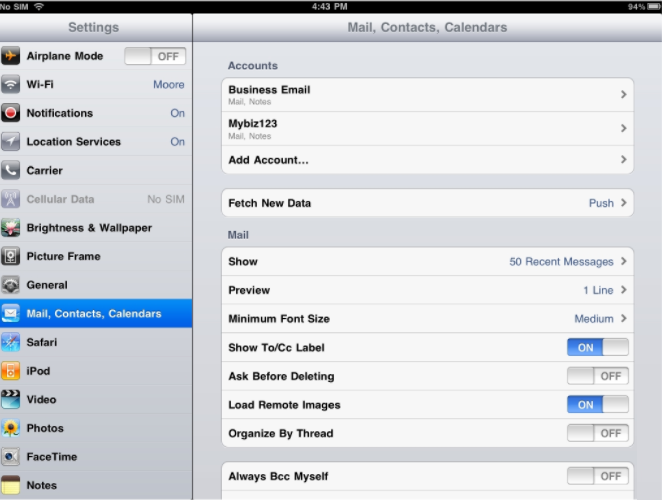 Configure iPad Email Settings - Select Mail