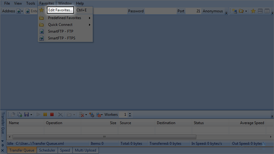 Step 1 - Configure a Site in SmartFTP - Edit Favourites