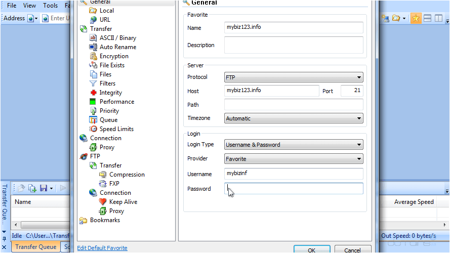 Step 4 - Configure a Site in SmartFTP - Username and Password