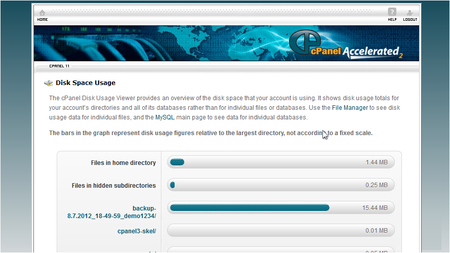 Use The cPanel Disk Space Usage Tool - cPanel Dashboard