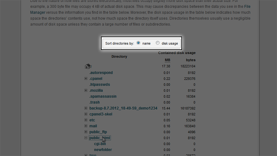 Use The cPanel Disk Space Usage Tool - Disk Space Usage