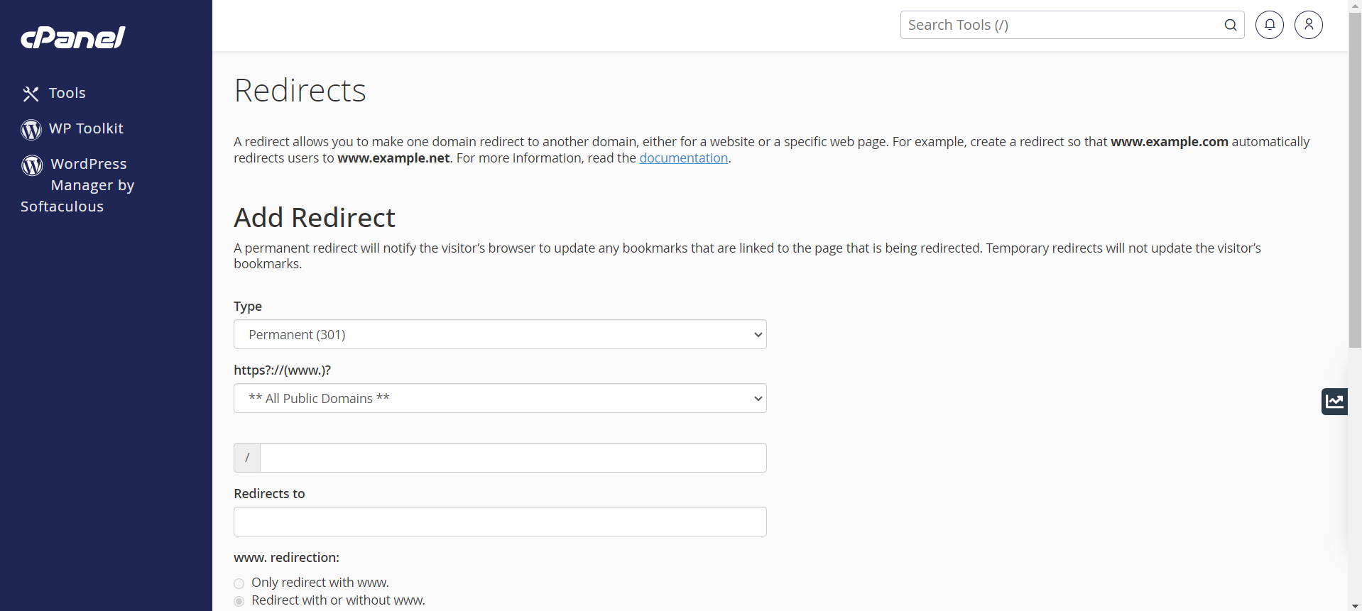Setup A Domain Redirect in cPanel - Redirects Setup
