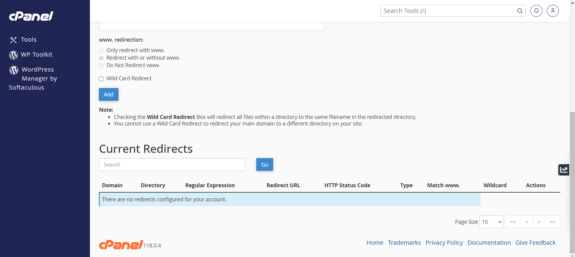 Setup A Domain Redirect in cPanel - Current Redirects