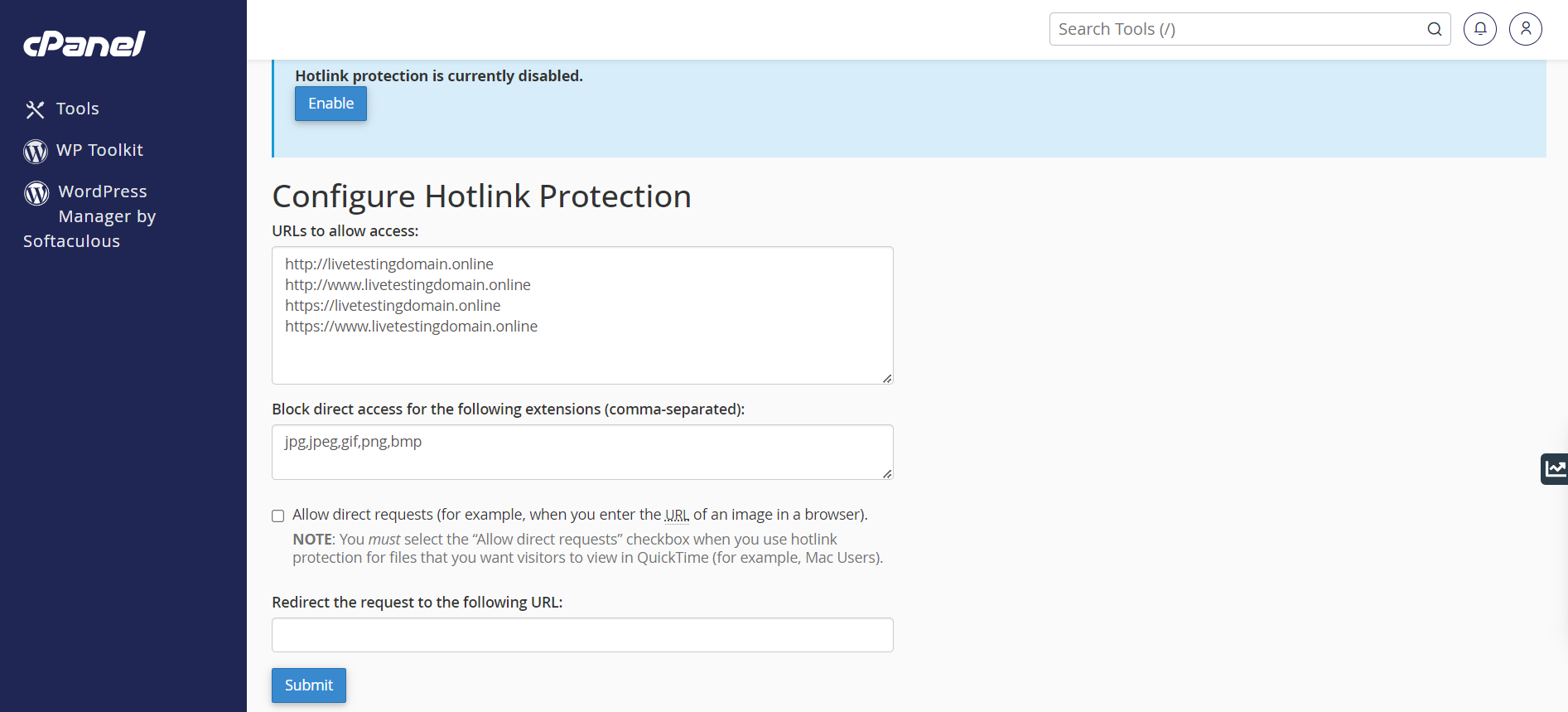 Setup Hotlink Protection in cPanel - Configure Hotlink Protection