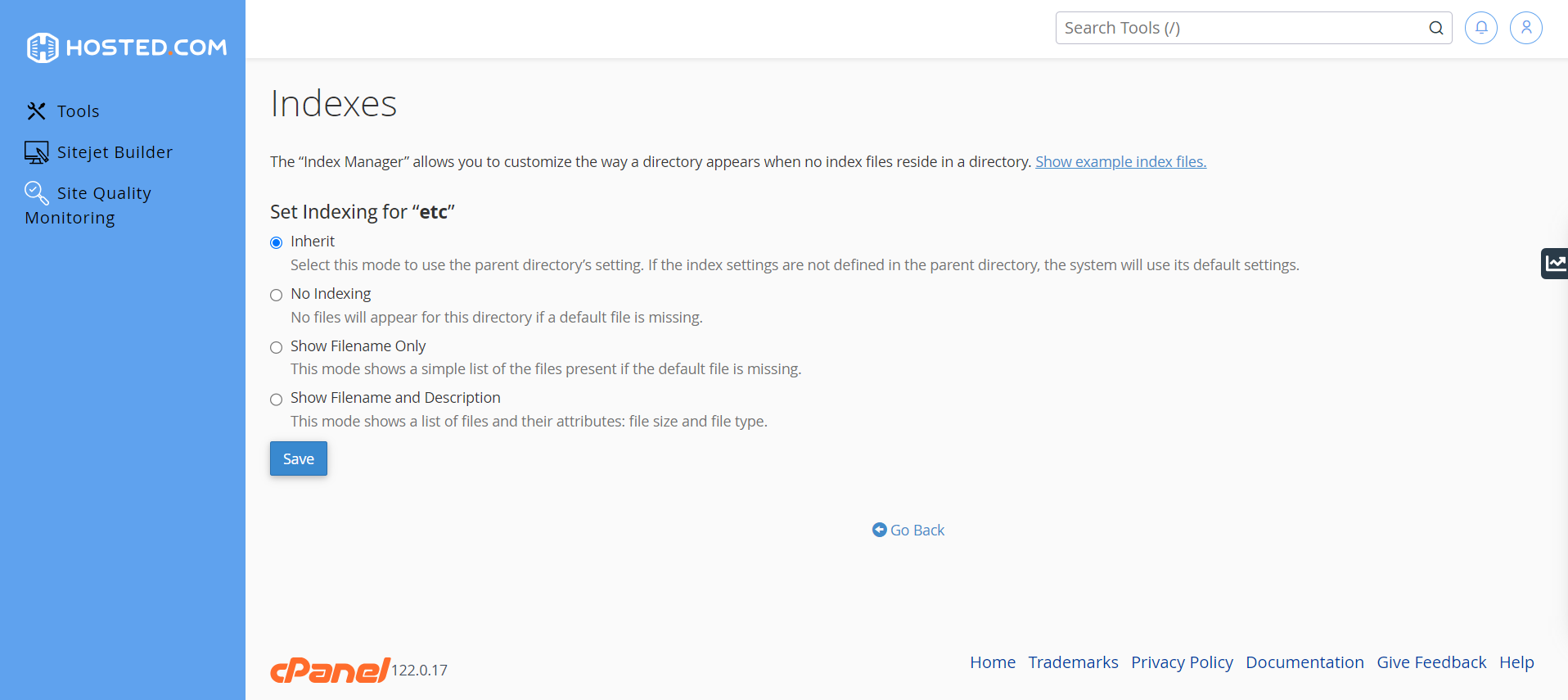 Use The cPanel Index Manager - Set Indexing