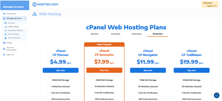 Hosted.com® cPanel Web Hosting Plans