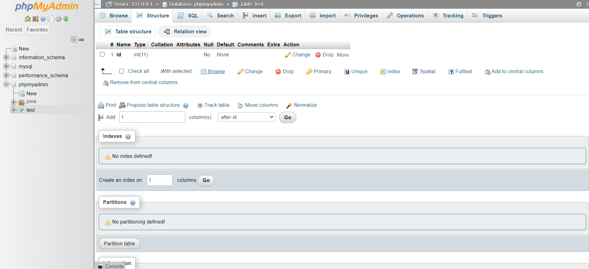 Create A Database Table - New Table Created