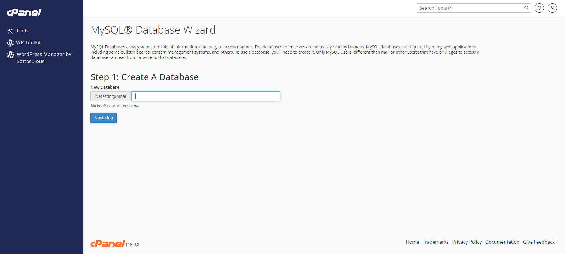 Create A MySQL Database In cPanel - Create a Database - Step 1