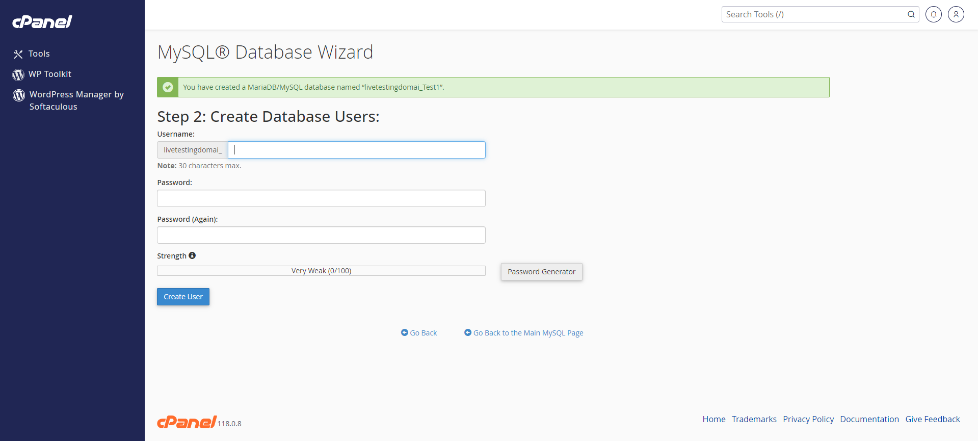 Create A MySQL Database In cPanel - Create a Database - Step 2