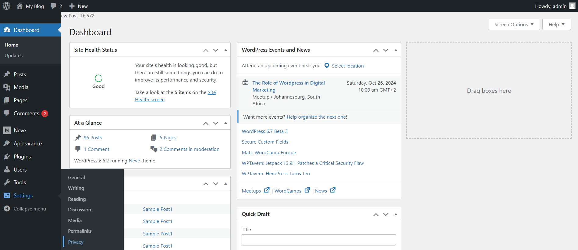 Create a Privacy Policy Page In WordPress - Settings - Privacy
