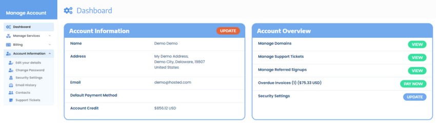 Account Information Dropdown Menu