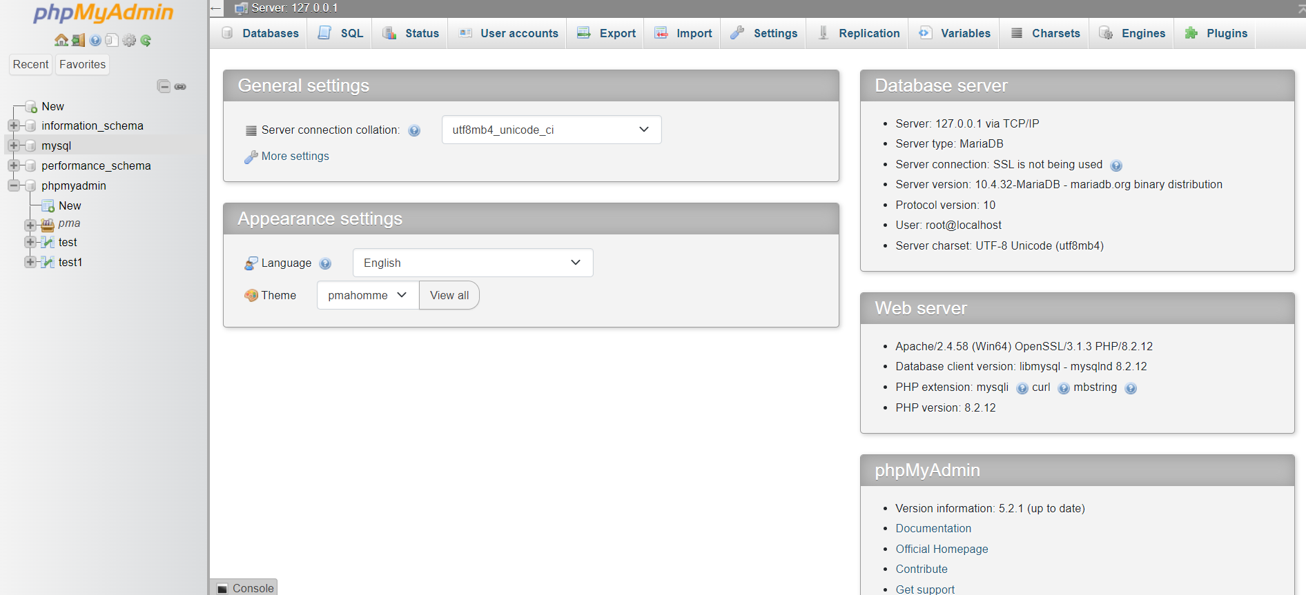 Delete A Database Table - Logged in to phpMyAdmin
