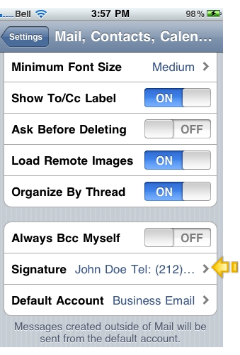 Setup An Email Signature On iPhone - Mail Settings With New Signature