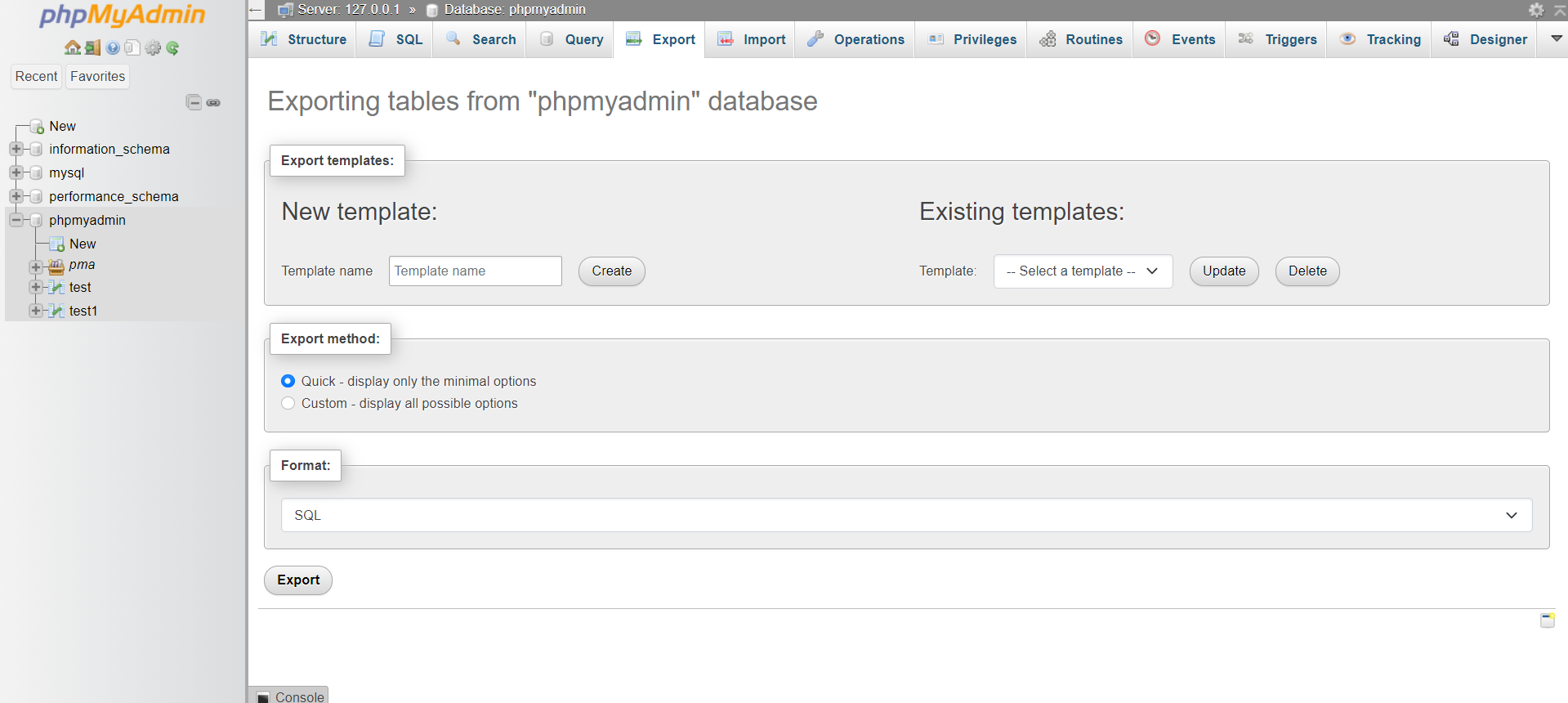 Export A Database With phpMyAdmin - Export Tables