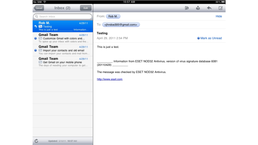 Setup Gmail Account On iPad - Gmail Inbox Emails