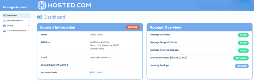 Hosted.com® Dashboard