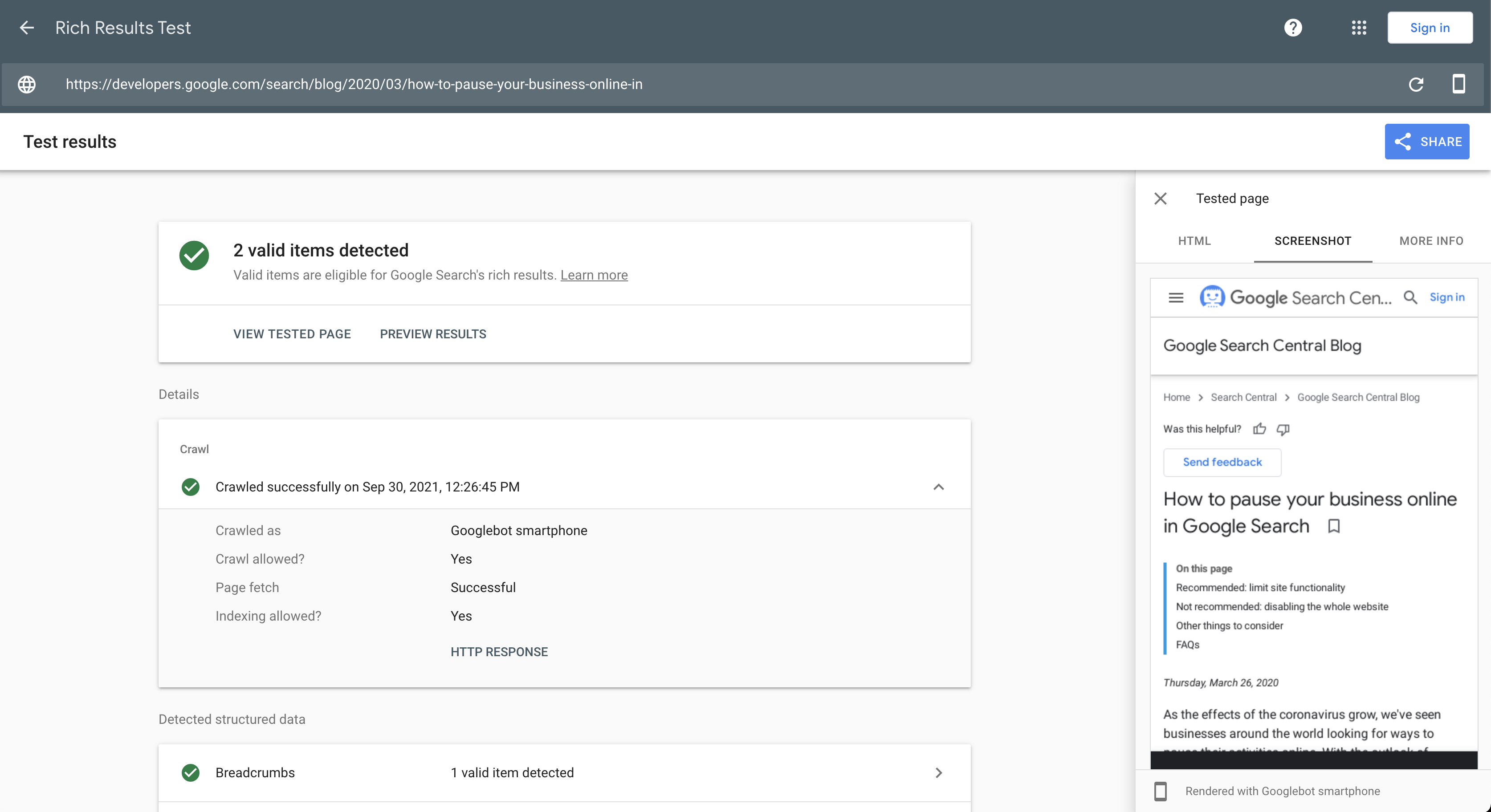Index My Website On Google And Bing - Rich Results Test