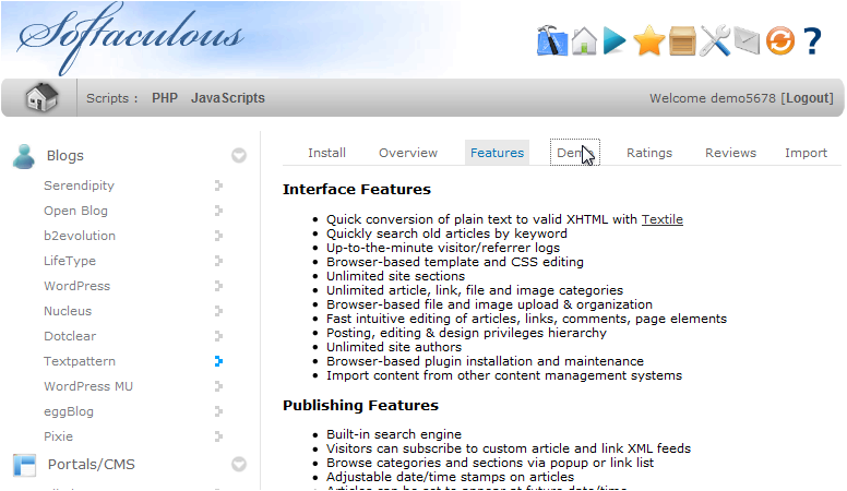Install a Softaculous Script - Software Features