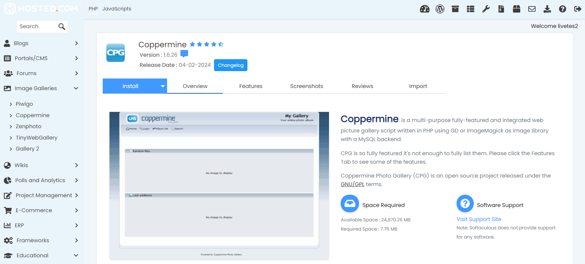 Install Coppermine In Softaculous - Coppermine Overview