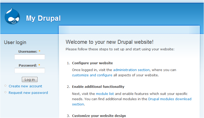Install Drupal From Softaculous - Drupal Installed