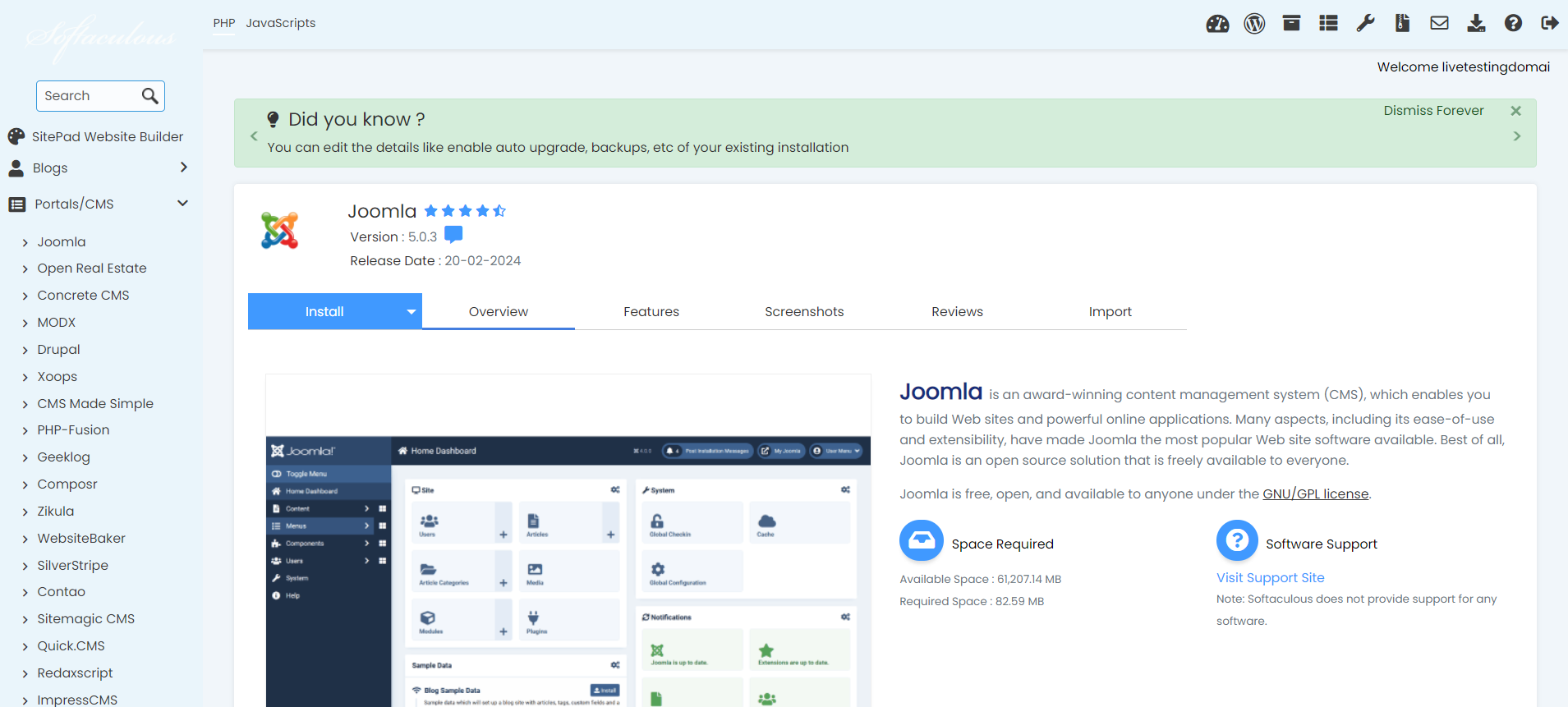 Install Joomla From Softaculous - Joomla Install