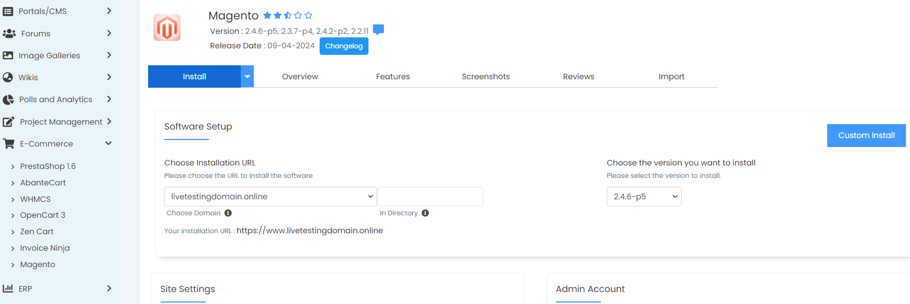 Install Magento From Softaculous - Magento Custom Install